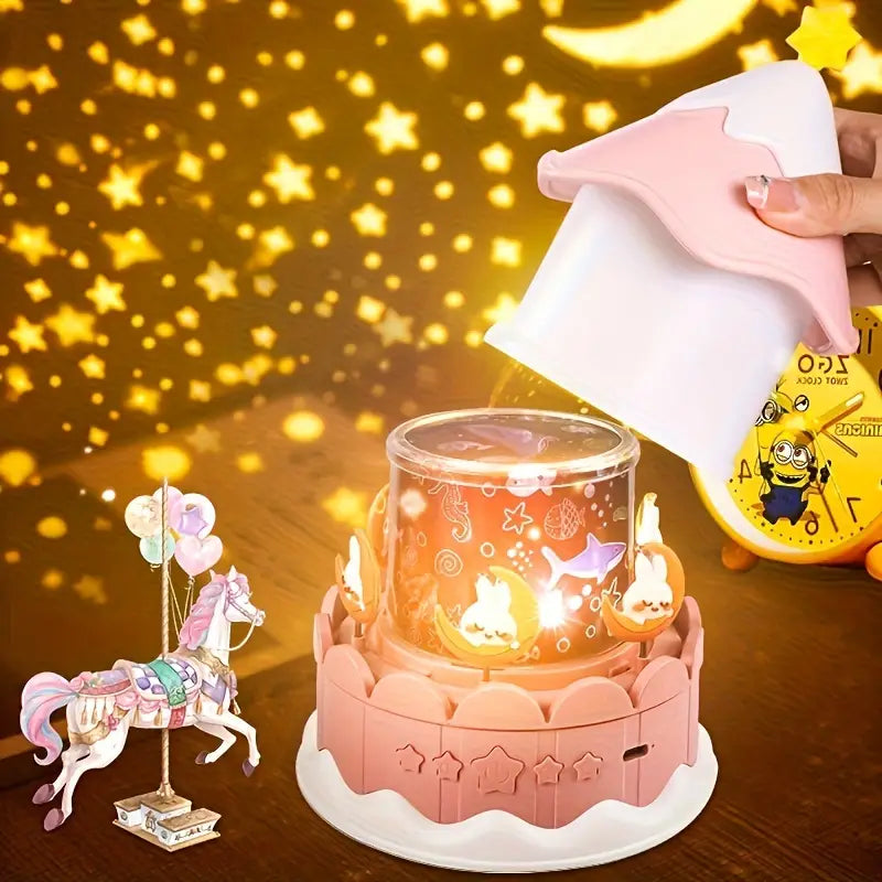 Starry Sky Projector Night Light for Bedroom with Dimmable Carousel LED Lamp, Modern USB-Powered Countertop Nightlight with 21 Pattern Sets, Dreamy Bedroom Decor Accessory Ideal for Birthday, Easter, Valentine's Day Gifts